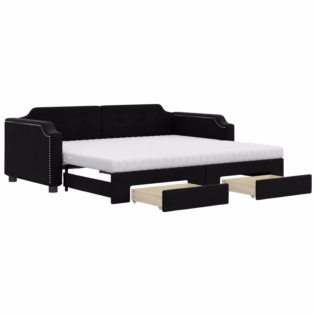 Divano Letto Estraibile vidaXL con Cassetto Nero in Tessuto e Imbottitura in Schiuma per Soggiorno e Camera da Letto L/P/H: 213 x 90 x 66,5 cm – 2