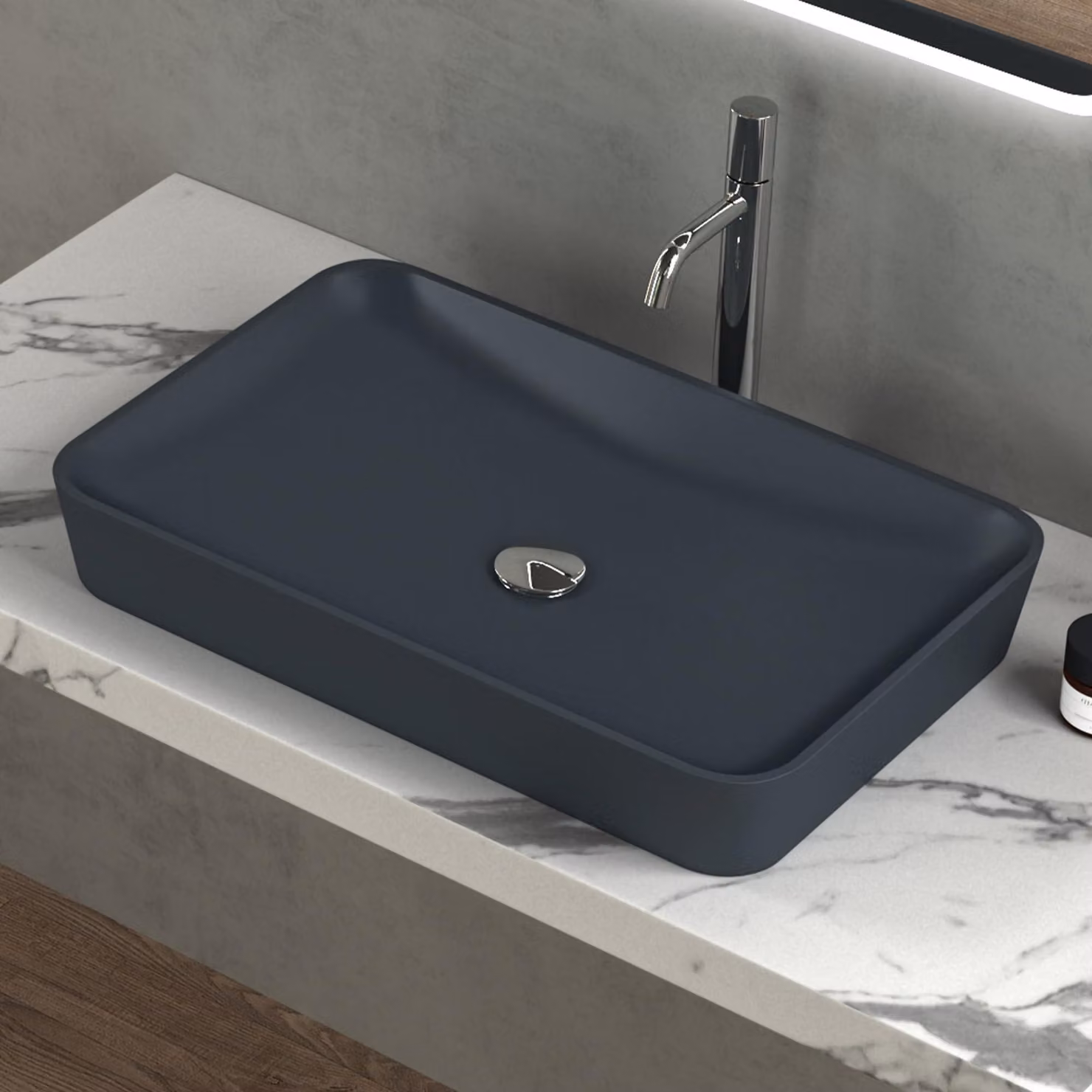 doporro Lavabo da Appoggio 60x40x9 cm in Solid Surface Antracite Opaco, Lavandino Bagno Design Moderno Colossum815