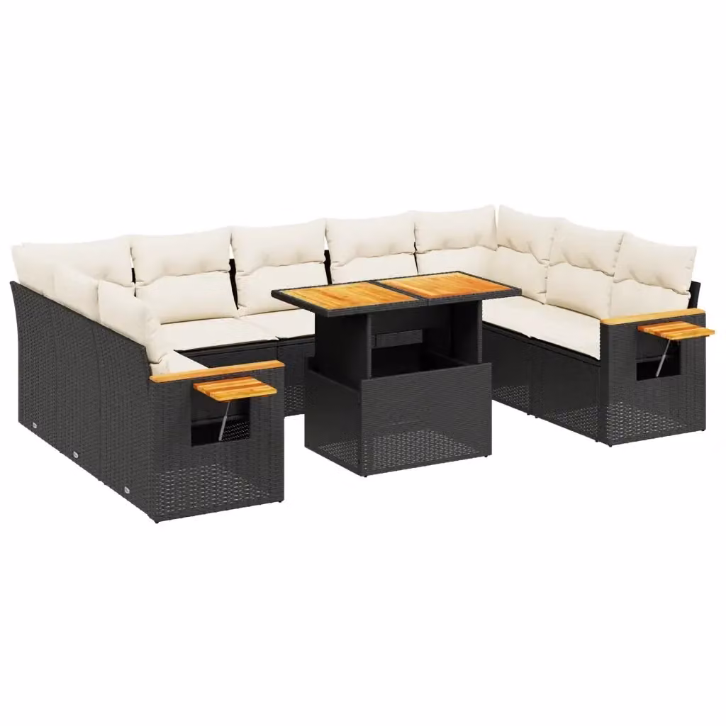 vidaXL Set Divani da Giardino 11 pz in Polyrattan Nero con Cuscini e Tavolino da Esterno – 2