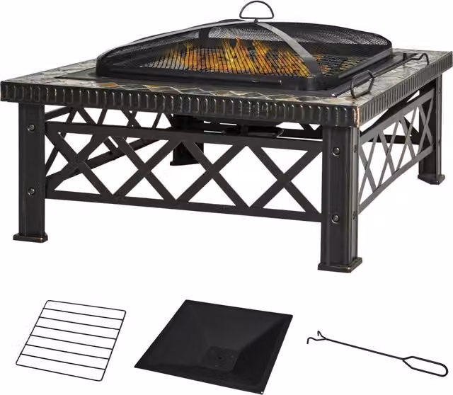 Braciere 3 in 1 XYLO con griglia BBQ e secchiello ghiaccio in acciaio nero L: 76 cm, P: 76 cm, H: 47 cm