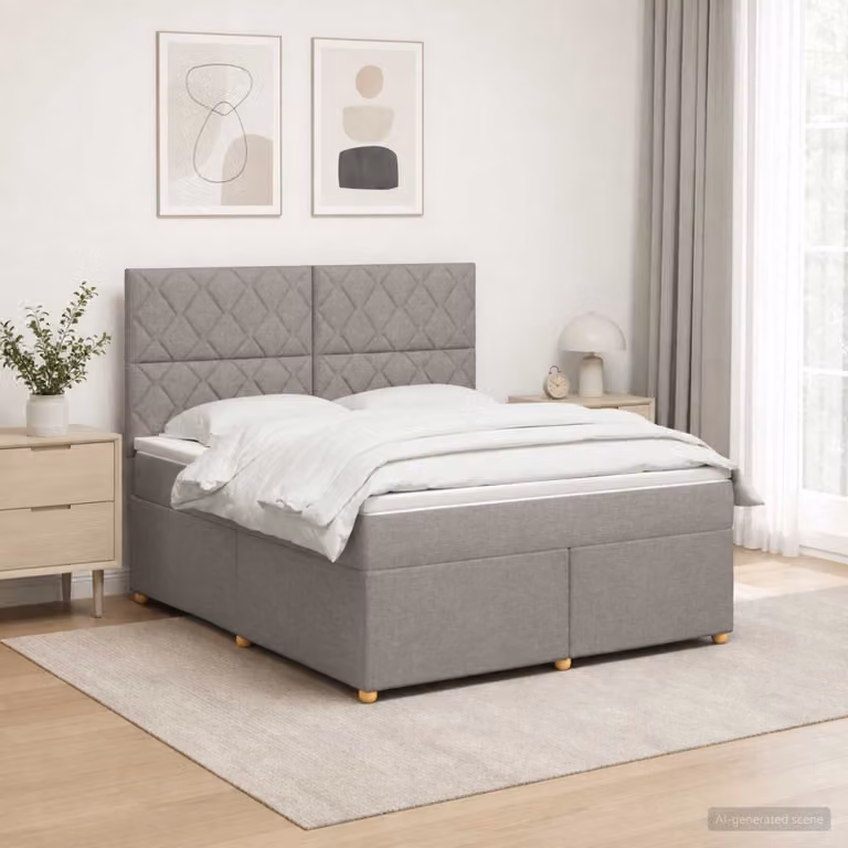 Letto box spring con materasso ibrido vidaXL in tessuto beige e grigio L/P/H: 200 x 140 x 144 cm
