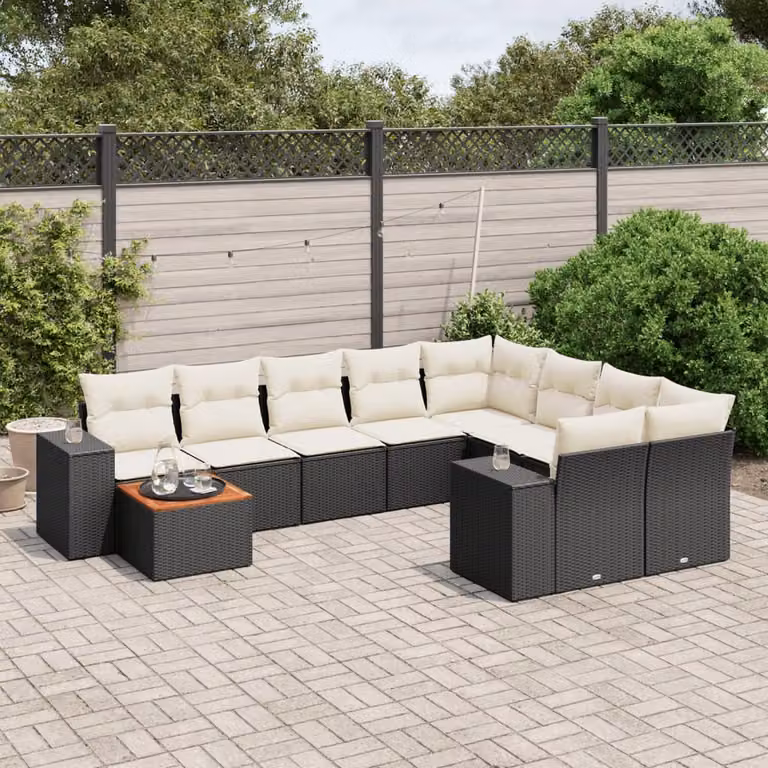 vidaXL Set Divani da Giardino a L in Polyrattan Nero con Cuscini e Tavolino da Esterno