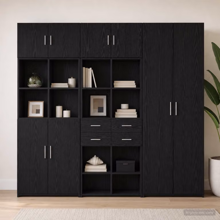 Armadio per la conservazione moderno vidaXL con ripiani e ante, Nero opaco, L: 70,0 cm, P: 42,5 cm, H: 225,0 cm
