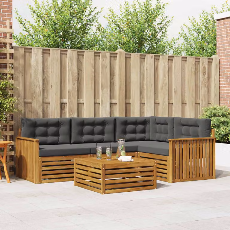 Set di divani da esterno vidaXL 5 pezzi in legno di acacia con cuscini, colore beige e antracite