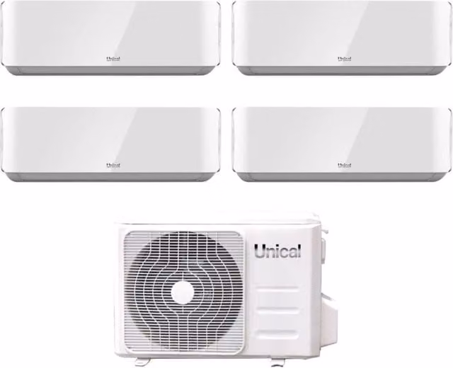 Climatizzatore Condizionatore Unical Quadri Split Inverter Serie Air Cristal 10000+10000+10000+10000 con KMX4 36HE R-32 Wi-Fi Opzionale Bianco