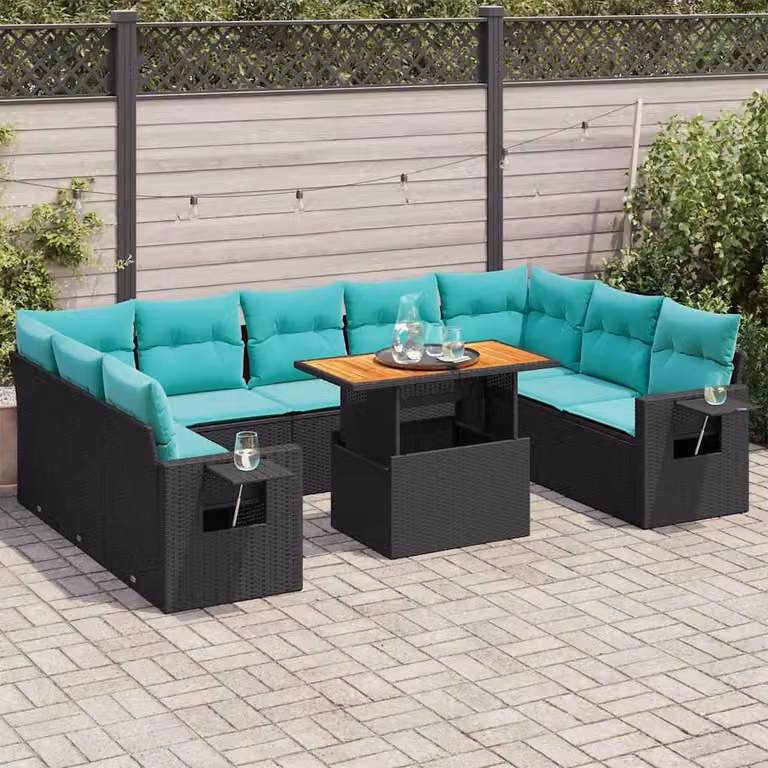 Maison Exclusive - Set da giardino 10 pezzi con cuscini in polyrattan nero