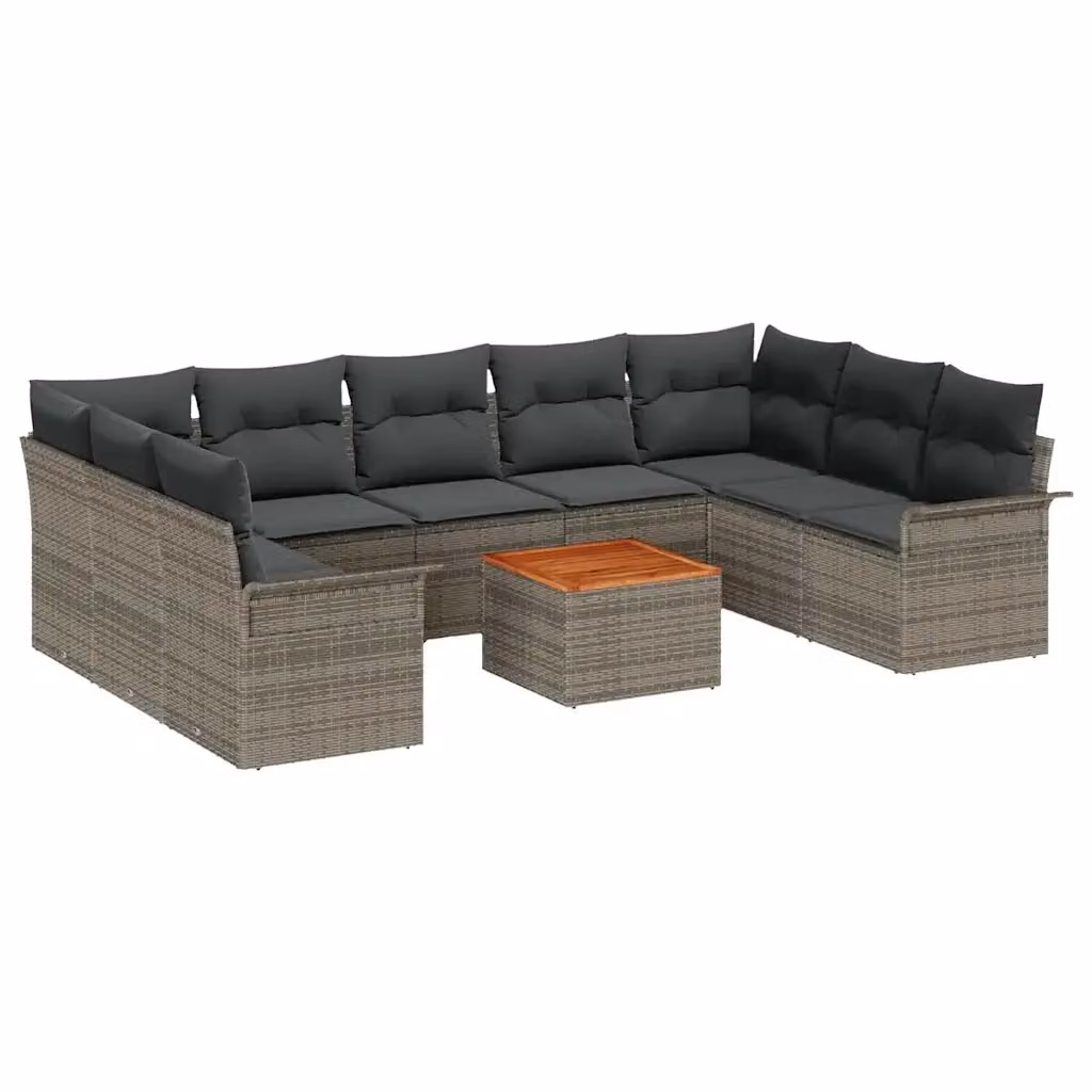 Set Divano da Giardino vidaXL in Polyrattan Grigio con Cuscini e Tavolino da Esterno – 2