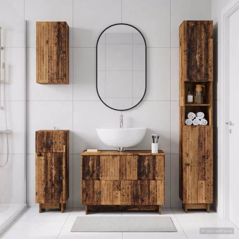 Set di mobili da bagno moderno vidaXL EDE in legno marrone composto da 4 pezzi con mobile sottolavabo e pensili a muro