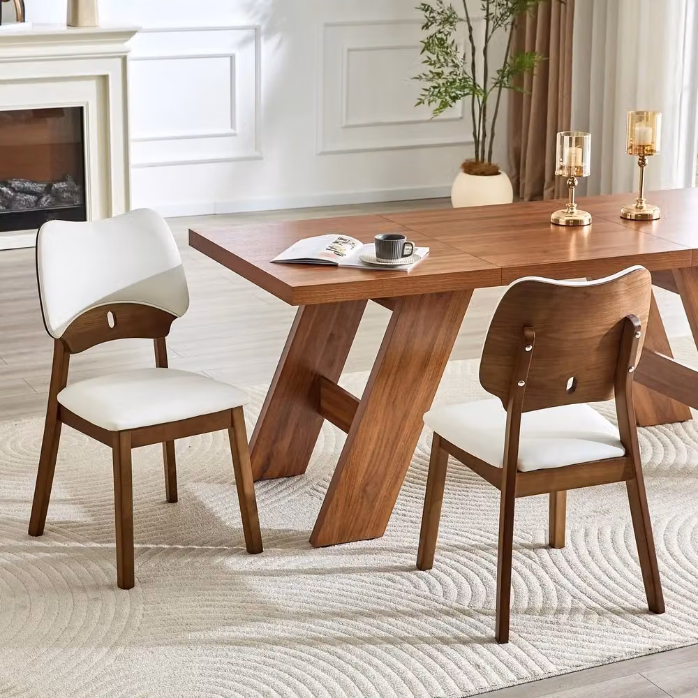 Set di 2 sedie da pranzo MINIMAL con schienale a farfalla, seduta imbottita in tessuto bianco e struttura in legno di gomma, design moderno – 2