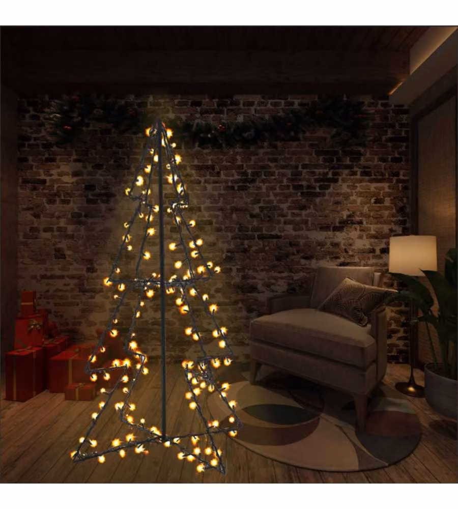vidaXL Albero di Natale a Cono con 160 LED Bianco Caldo per Interni ed Esterni L: 78 cm, H: 120 cm – 1