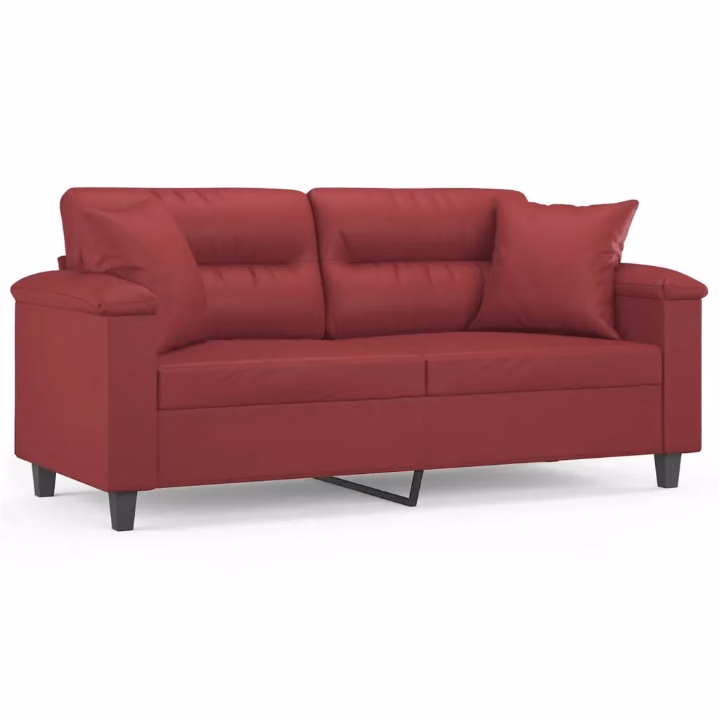 Divano a 2 posti moderno vidaXL in similpelle rosso con cuscini e struttura in metallo – 2