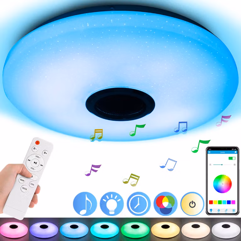 plafoniera LED 36W dimmerabile con altoparlante Bluetooth, plafoniera LED intelligente con cambio di colore RGB, musica per camera da letto camera dei bambini soggiorno