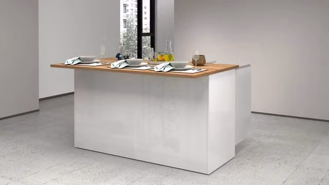 Isola Cucina Web Furniture Bianco Laccato e Rovere con Ante a Battente e Soft Close L/P/H: 155 x 90 x 90 cm