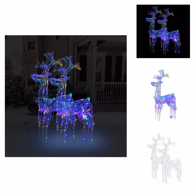 vidaXL Renna decorazione natalizia 2 pezzi 60x16x100 cm acrilico - Luci di Natale