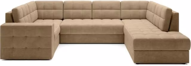Divano angolare convertibile con letto e contenitore MEUBLORAMA marrone, modello moderno a forma di U con rivestimento in tessuto, L: 299 cm, P: 198 cm, H: 82 cm