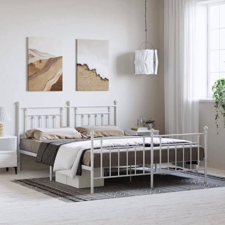 vidaXL Giroletto con Testiera e Pediera in Metallo Bianco L: 187 cm, P: 219 cm, H: 97 cm