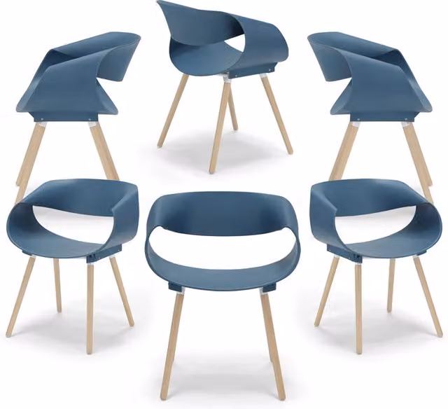 Set 6 sedie in polipropilene DILETTA con gambe in faggio, resistente ai raggi UV, design moderno, ideale per sala da pranzo, cucina, sala d’attesa, bar, ristoranti, colore Petrolio