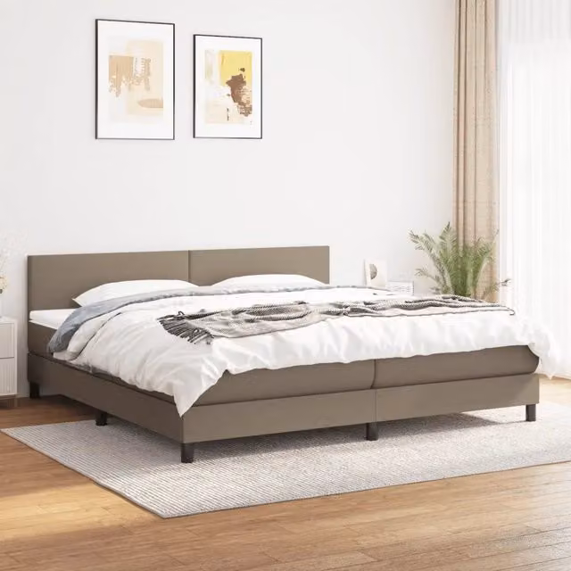 Letto Ibrido vidaXL con Giroletto a Molle e Materasso in Tessuto Beige e Bianco L/P: 200 x 200 cm – 1