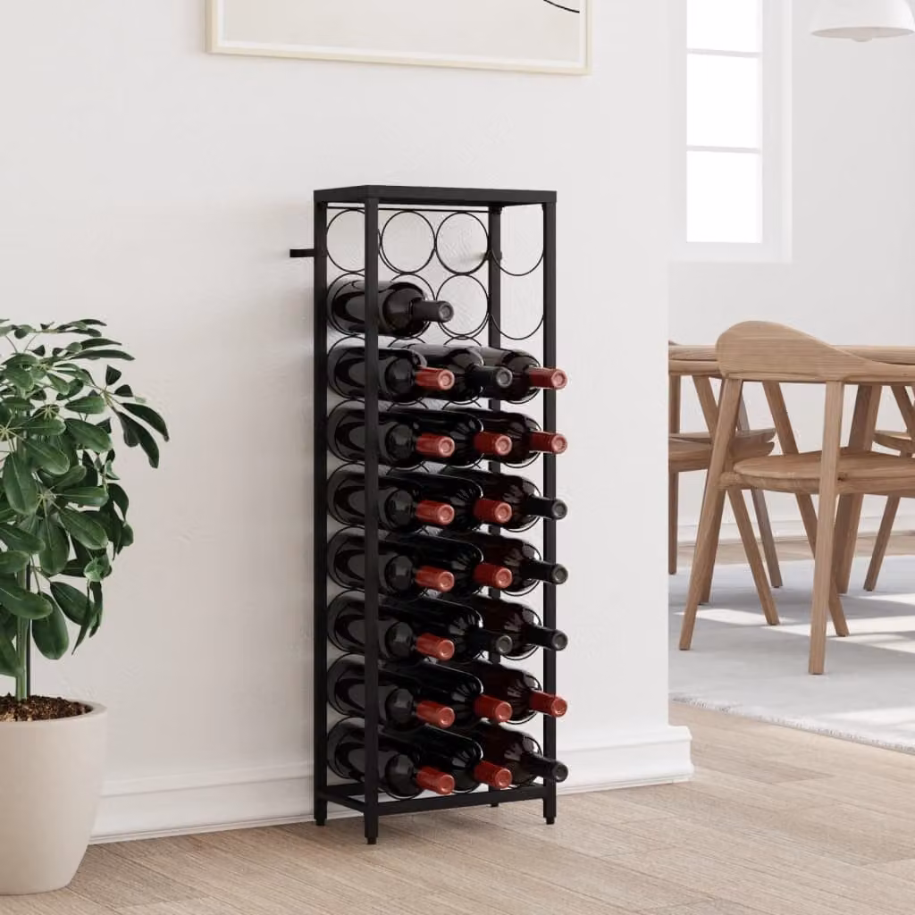 Portavini vidaXL per 27 bottiglie in metallo nero L: 34 cm, P: 18 cm, H: 100 cm