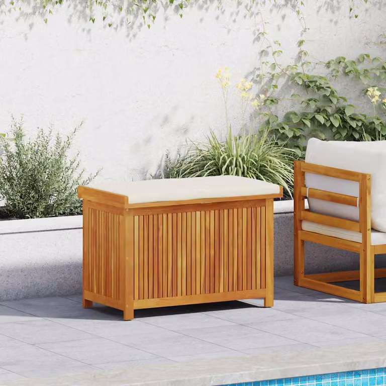 vidaXL Scatola per cuscini da esterno in legno di acacia oliato, L 90 cm x P 50 cm x H 60,5 cm