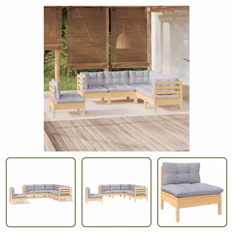 The Living Store Set da giardino 5 pezzi con cuscini grigi in legno di pino
