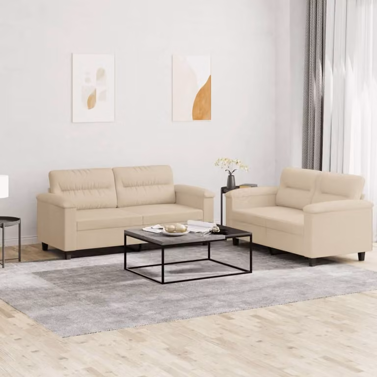Maison Exclusive - Set divano a 2 posti con cuscini in microfibra color crema