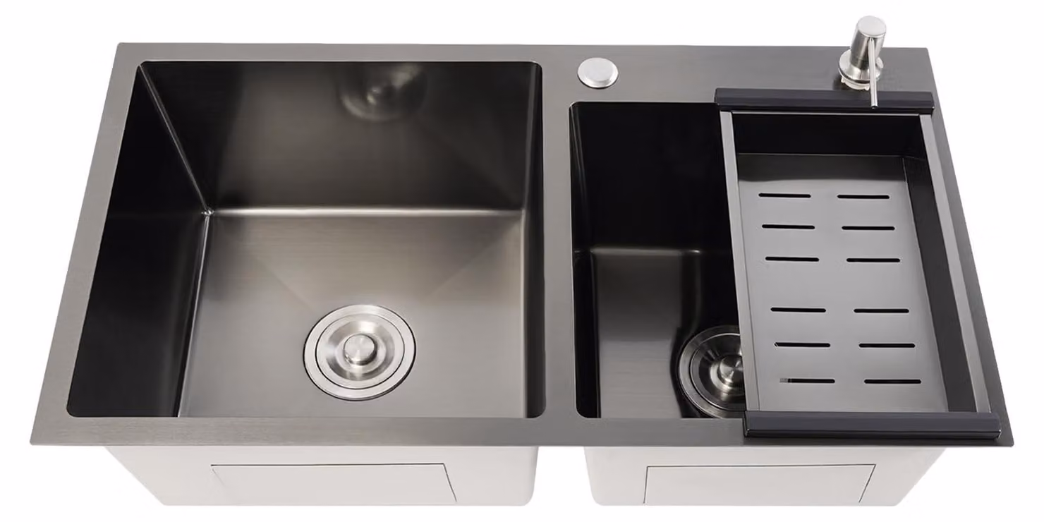 Lavello da incasso in acciaio inossidabile, doppio, dimensioni 78x43x22 cm, con foro per rubinetto