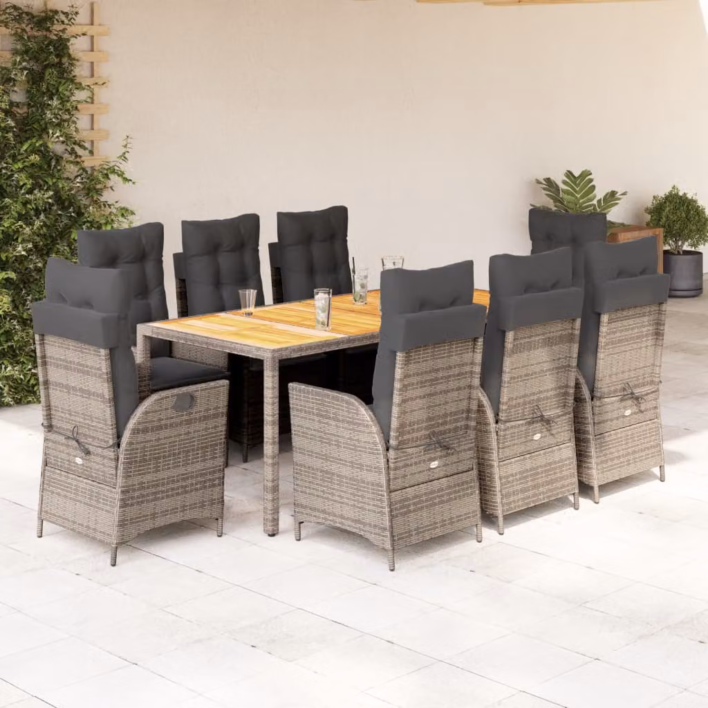 vidaXL Set da Pranzo da Giardino 9 pz in Polyrattan e Legno di Acacia Grigio