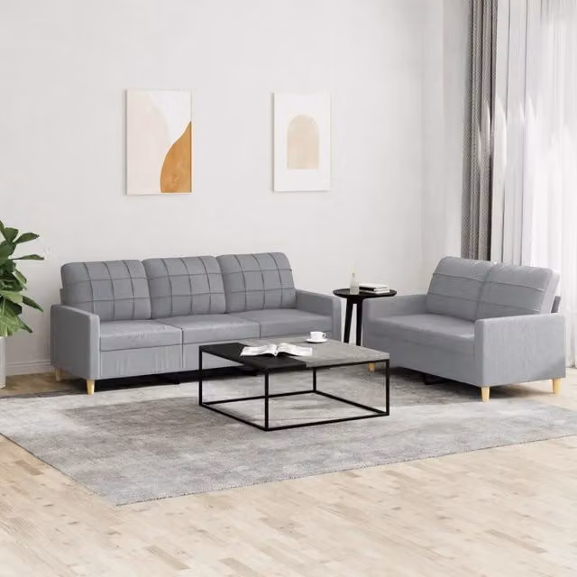 Set di divani vidaXL composto da un divano a 2 posti e un divano a 3 posti in tessuto grigio con cuscini inclusi per il tuo soggiorno