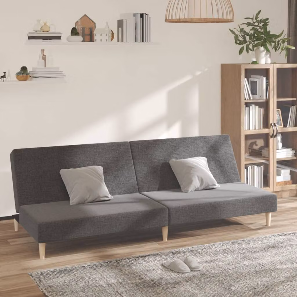 vidaXL Divano Letto Click-Clack Moderno in Tessuto Grigio con Struttura in Legno Solido e Poggiatesta Regolabile