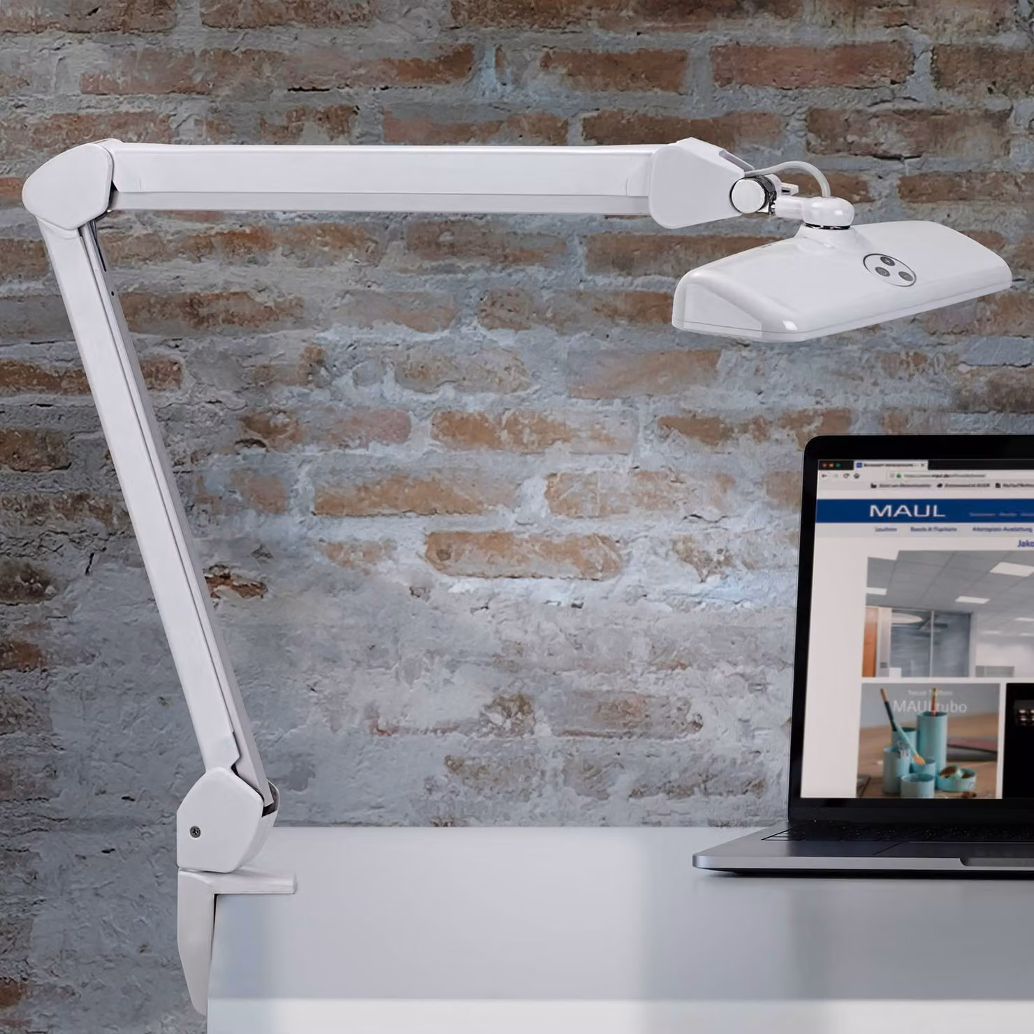 Maul Lampada con morsetto MAULintro, dimmerabile, Bianco / Opale, Studio / Ufficio, Metallo, Lampada da tavolo LED