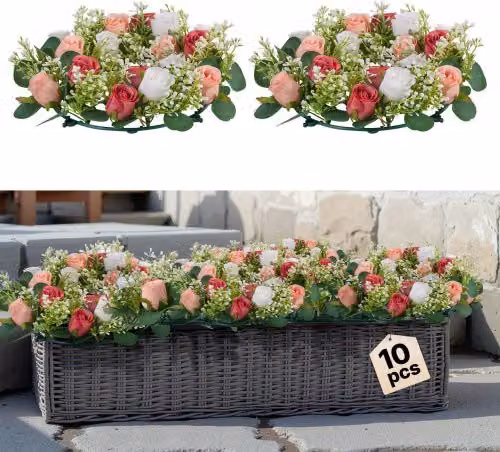 Set di 10 corone di rose artificiali VEVOR rosa e bianche per centrotavola floreale, L/P/H: 34 x 34 x 9 cm