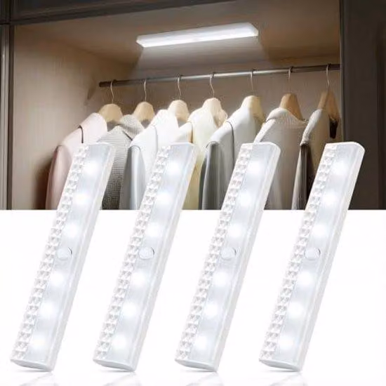 Set di faretti a LED con sensore di movimento, confezione da 4 pezzi