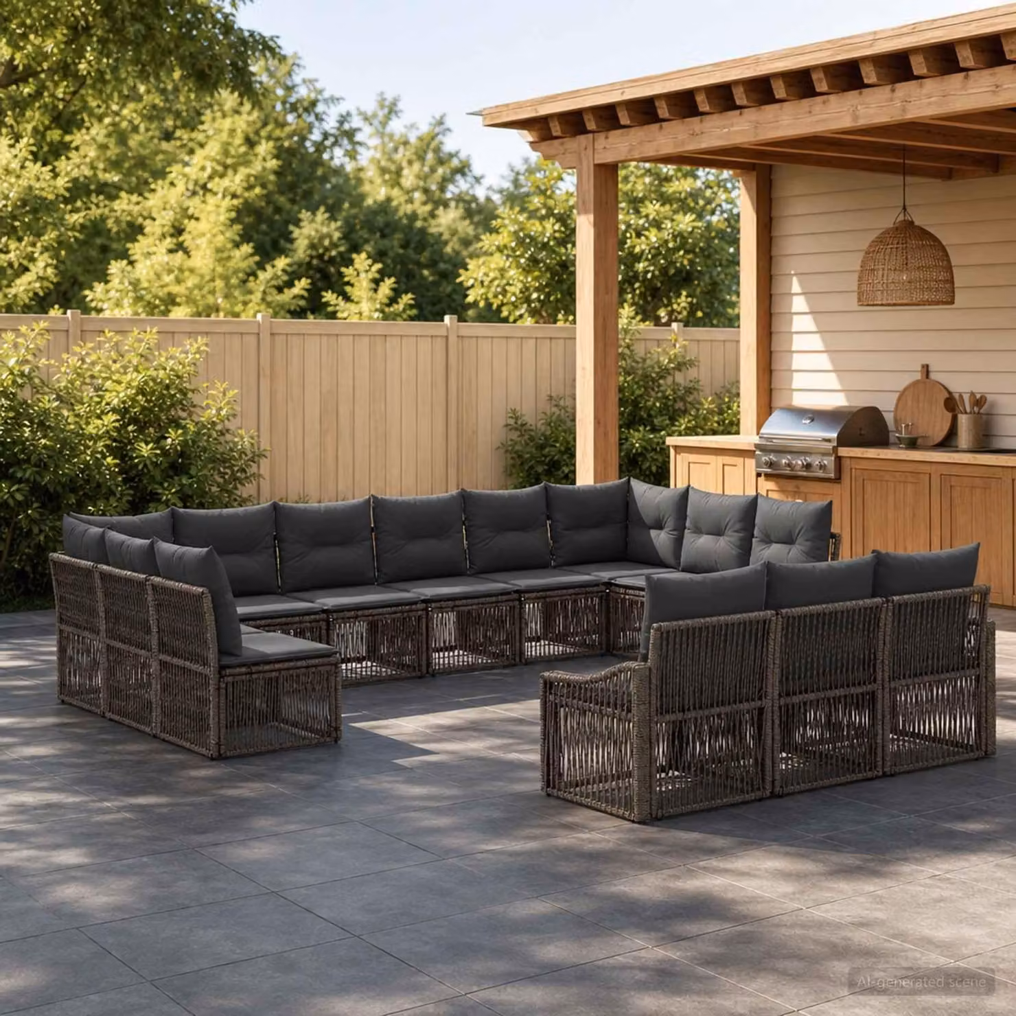 Maison Exclusive - Set da giardino composto da 13 pezzi, divano, colore grigio, realizzato in rattan sintetico