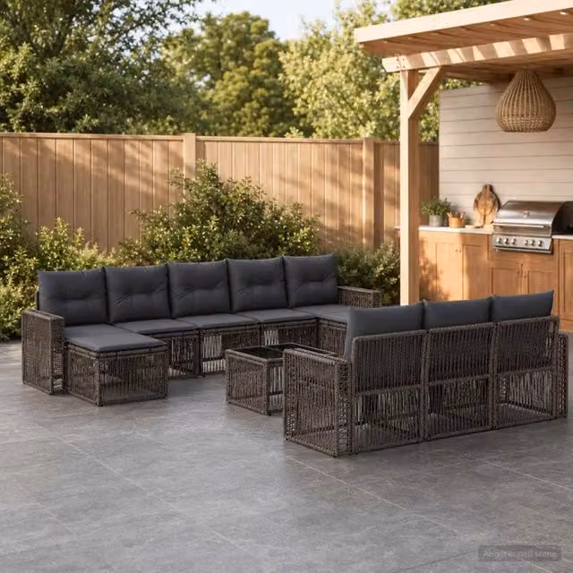 Set Divano da Giardino vidaXL a forma a U composto da 11 pezzi in Polyrattan con Cuscini Grigio e Antracite – 1