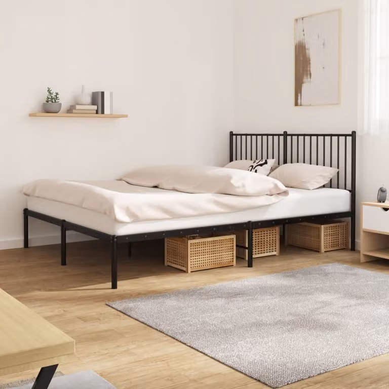 The Living Store Struttura letto con testiera in metallo nero 150x200 cm