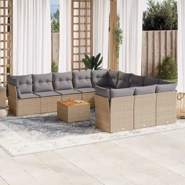 Set Divano da Giardino a Forma di U vidaXL in Polyrattan con Cuscini Beige e Grigio e Tavolino da Caffè