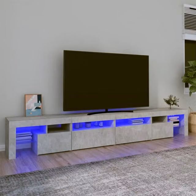Mobile Porta TV Moderno vidaXL con Luci LED Integrate Grigio, L: 260 cm, P: 40 cm, H: 36,5 cm
