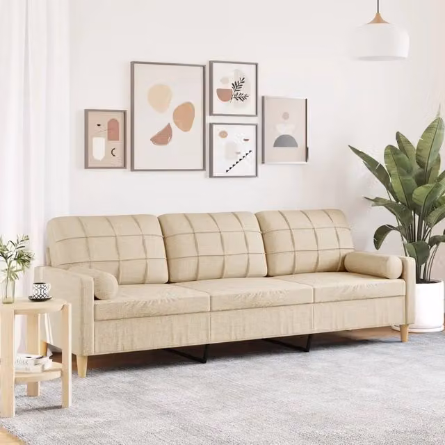 vidaXL Divano a 3 Posti Moderno in Tessuto Beige con Cuscini e Coperture Rimovibili L: 226 cm, P: 80 cm, H: 77 cm