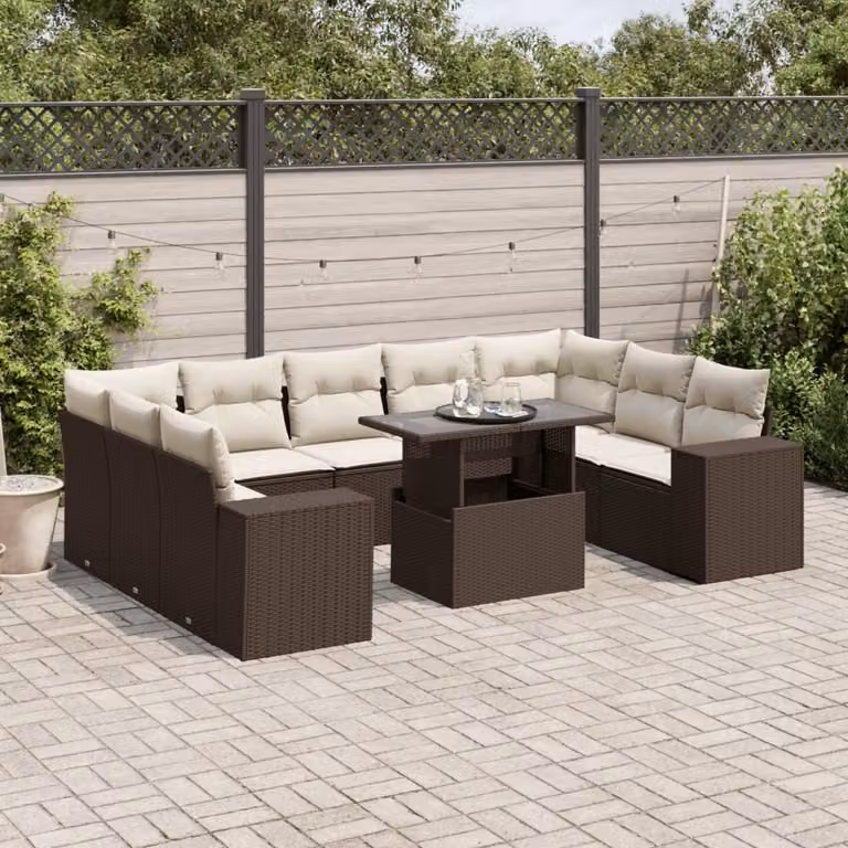 Maison Exclusive - Set Divani da Giardino 10pz con Cuscini in Polyrattan Marrone