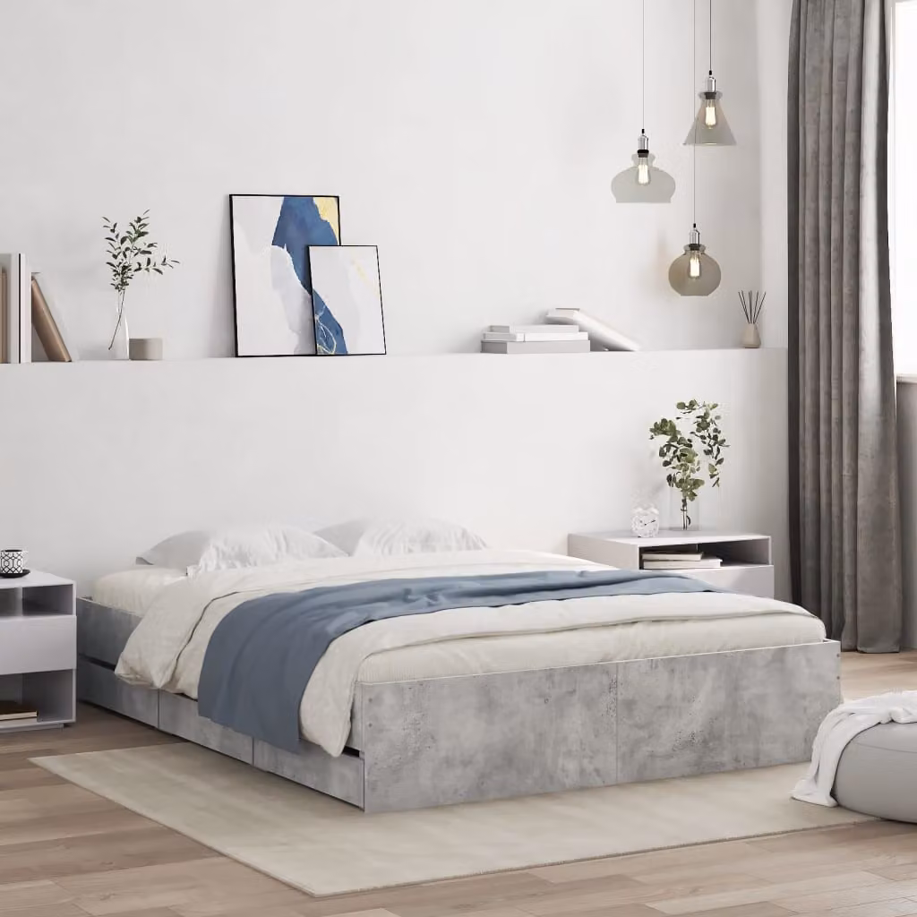 Giroletto vidaXL con cassetti in legno multistrato, colore grigio, L/P/H: 193 x 140 x 33 cm