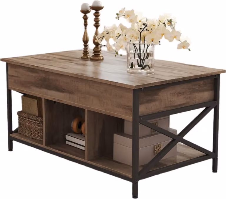 Tavolino da divano regolabile in altezza – Colore cammello/nero – 60 x 100 x 48–62 cm