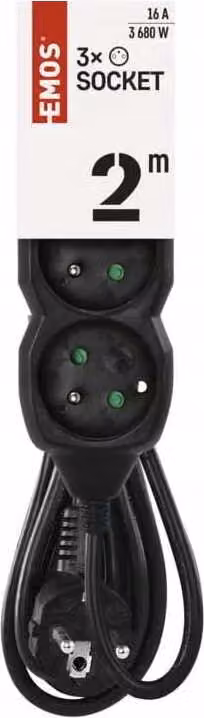 EMOS Cavo di prolunga 2 m / 3 prese / nero / PVC / 1 mm2, PC0312