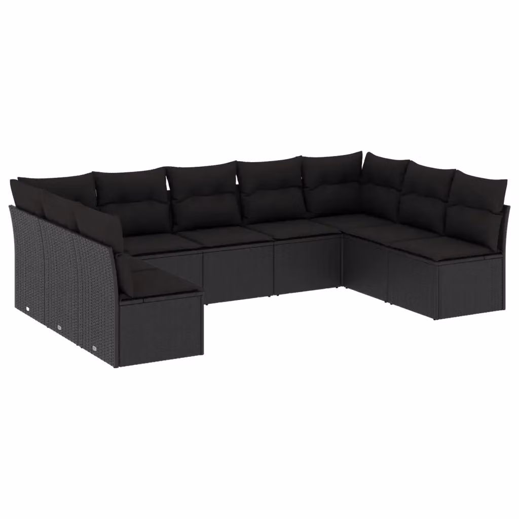 vidaXL Set Divani da Giardino a L 9 pz con Cuscini Nero in Polyrattan e Acciaio – 2
