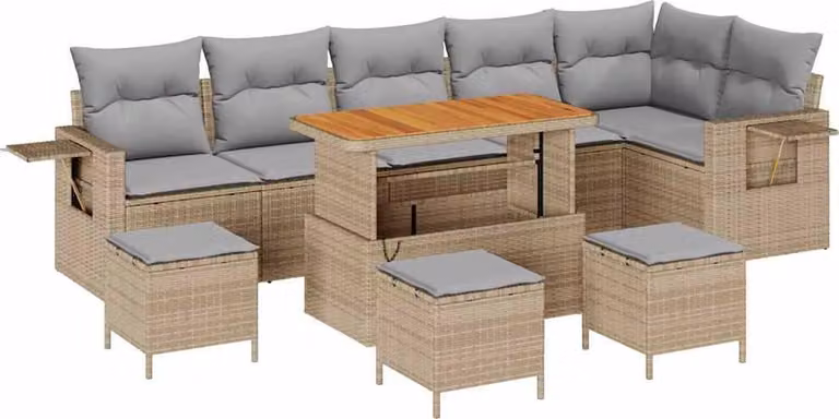 Set Divano da Giardino 10 pcs Beige polyrattan