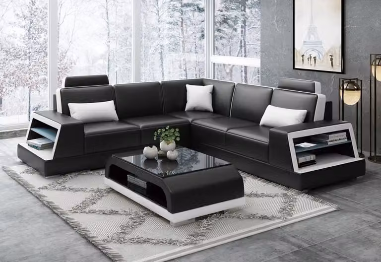 Ecksofa Ledersofa Polster Wohnlandschaft Couch Sofa Eckgarnitur L-Form Garnitur