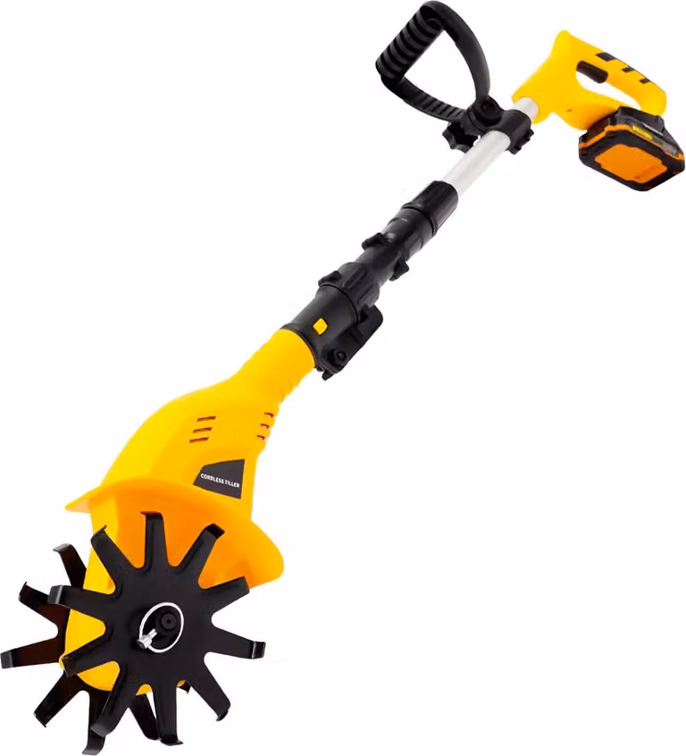Motocoltivatore da giardino – Zappa elettrica senza fili a 20V – 250 giri/min – lama da 15 cm – autonomia di 40 minuti – batteria agli ioni di litio da 2,0 Ah – spina di tipo europeo – colore giallo