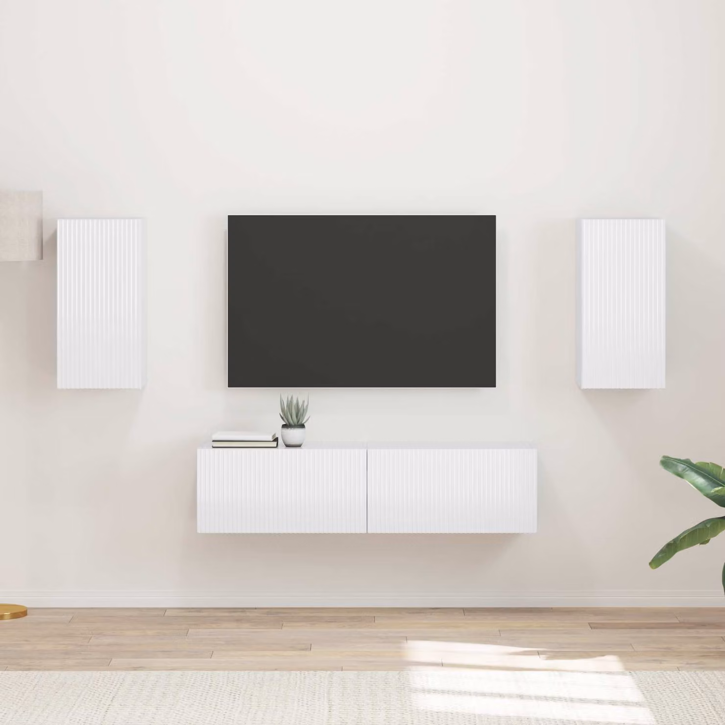 Set mobile TV moderno vidaXL in 4 pezzi Bianco Lucido in MDF per soggiorno