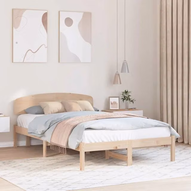 Letto matrimoniale in pino massello con doghe rigide Design In, colore naturale beige e marrone, L: 135.5 cm, P: 195.5 cm, H: 74.0 cm