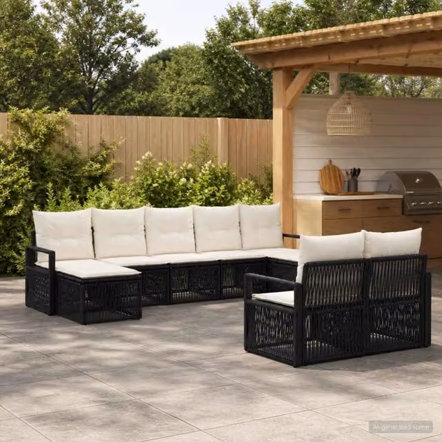 Set Divano da Giardino 9 pz Nero polyrattan 3435838